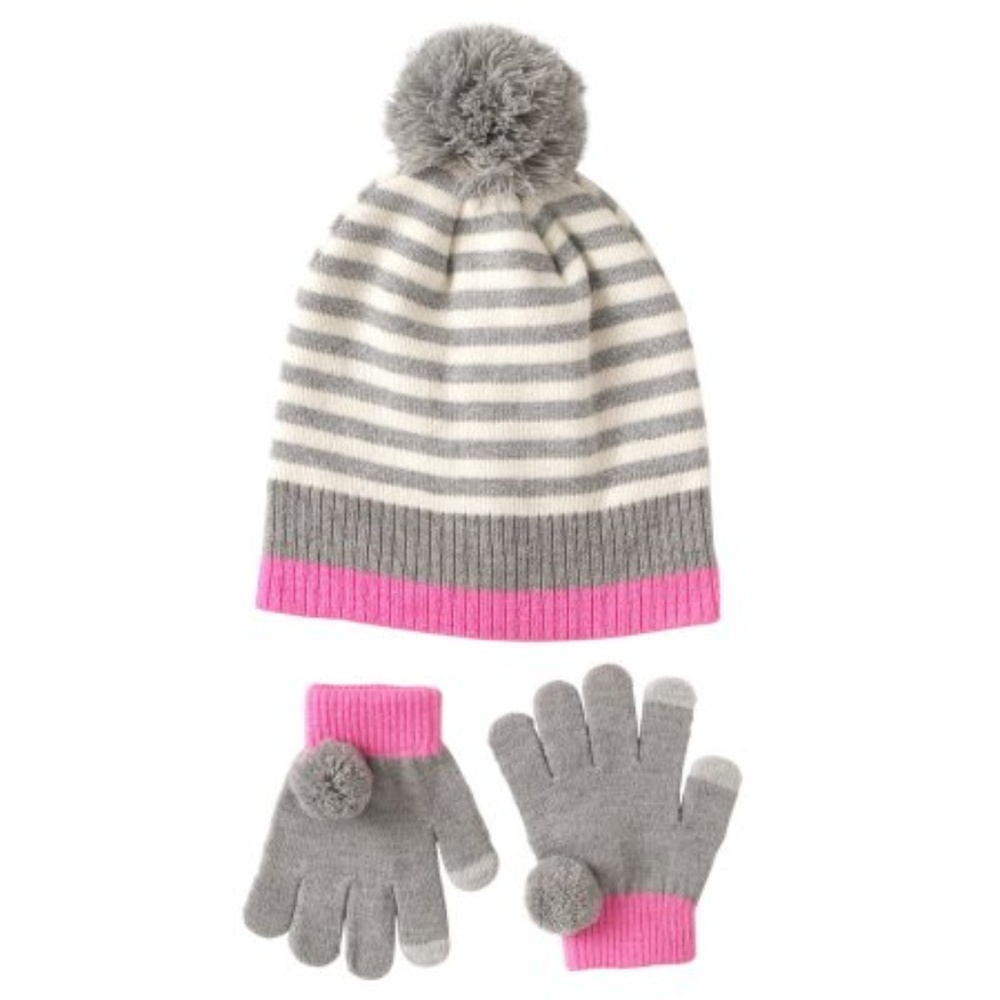 Pink Platinum Girls Pom Pom Hat & Glove Set